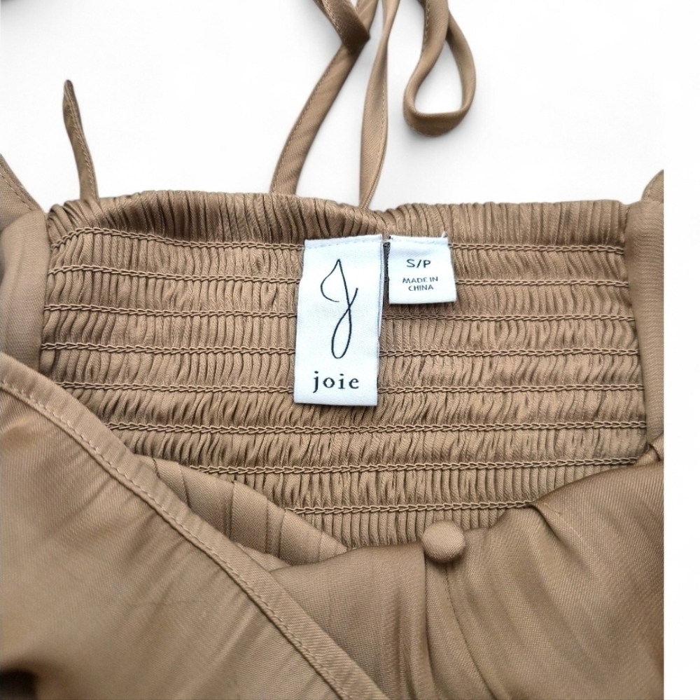 Joie XS Tan Satin Corset Top Puff Sleeve Cutout Tie-Back Romantic Date Night - Picture 5 of 11